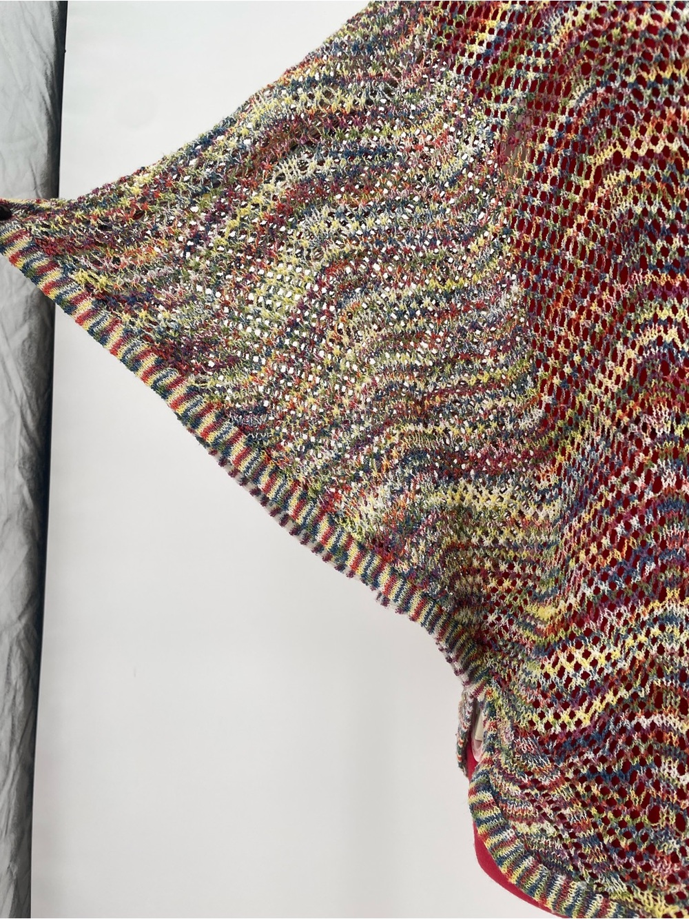 Muted Rainbow Striped Open Knit db Brand Poncho Festival Boho Shawl Tunic Top - Picture 3 of 9